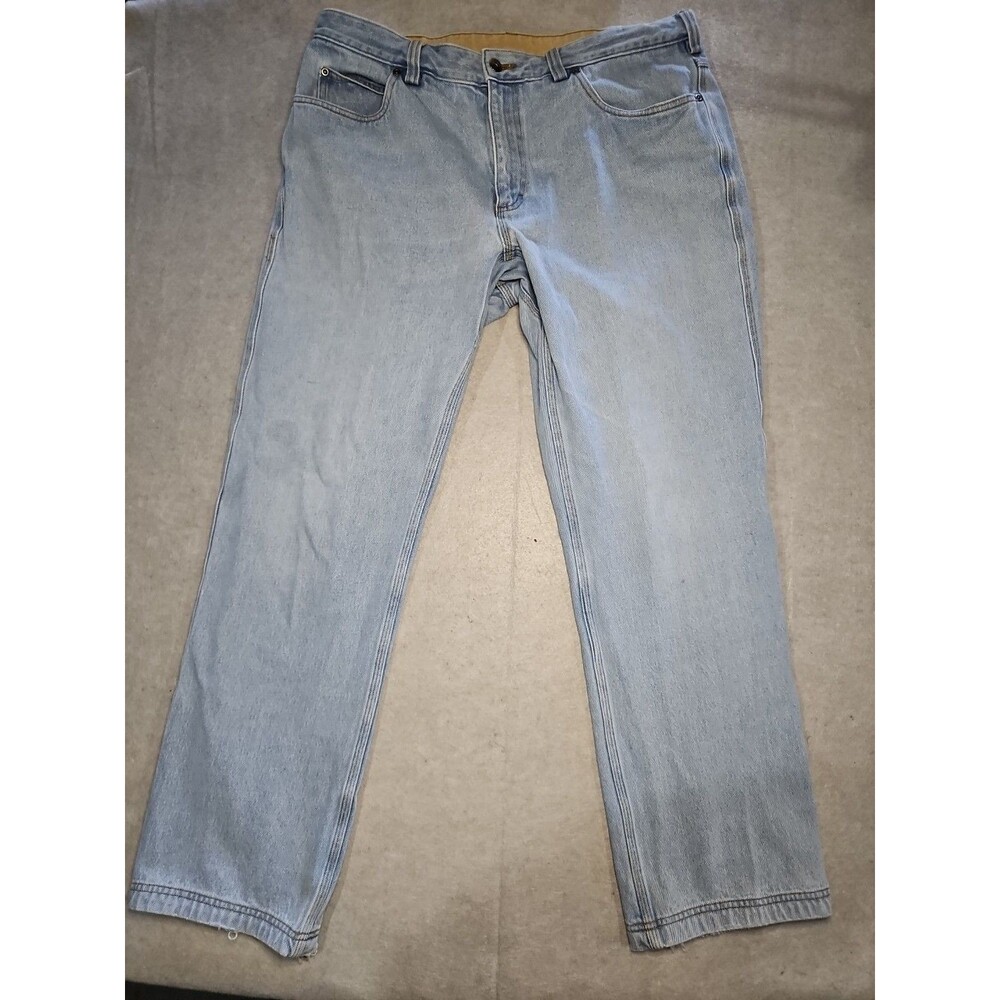 Duluth Trading Co Jeans Mens 38x32 Flex Ballroom Relaxed Fit Light Blue Denim